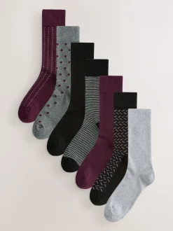 Next - Lot de 7 - Chaussettes riches en coton pour homme Rouge/Gris Outlet