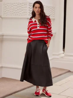 Next Rouge/rose rayé - 100% laine N.Premium Polo Pull Best