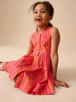 Next Rouge/rose rayé - Robe boutonnée à Manches courtes Rayure (3-16ans) Hot