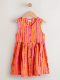 Next Rouge/rose rayé - Robe boutonnée à Manches courtes Rayure (3-16ans) Hot