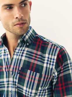 Next Rouge/vert - Chemise Oxford ajustée Easy Iron Button Down Outlet