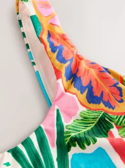 Next - DD Maillot de bain coupe ventrale Col dégagé Rouge/Vert Tropical Outlet