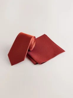 Next - Ensemble cravate et pochette texturées rouille Outlet