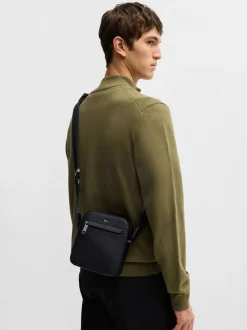 BOSS Sac reporter en cuir grainé en fausse fourrure