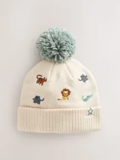 Next - Pom Bonnet Chapeaux (3mths-10yrs) Safari neutre brodé Hot