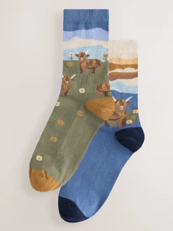 Next Scène Hamish The Highland Cow - Lot de 2 paires de chaussettes en coton à poignée chaude Online
