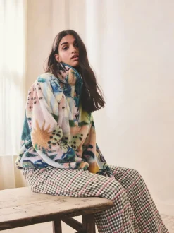 Next Scène tropicale orange - Haut en polaire imprimée en peau de mouton Outlet