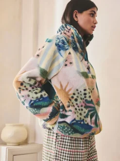 Next Scène tropicale orange - Haut en polaire imprimée en peau de mouton Outlet