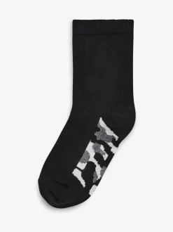 Next - Paquet de chaussettes en coton riche 7 Semelle intérieure noir motif camouflage Best