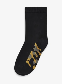 Next - Paquet de chaussettes en coton riche 7 Semelle intérieure noir motif camouflage Best