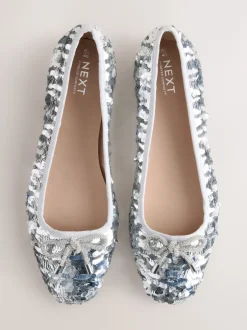 Next - Ballerines à bout rond Sequin argenté Hot