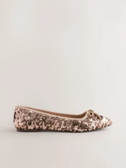 Next - Ballerines à bout rond Sequin d'or rose Hot