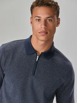 Next Sergé bleu marine - Polo Heritage brossé à motif