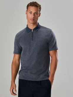 Next Sergé bleu marine - Polo Heritage brossé à motif