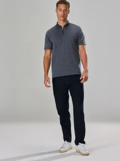 Next Sergé bleu marine - Polo Heritage brossé à motif