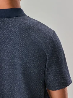 Next Sergé bleu marine - Polo Heritage brossé à motif