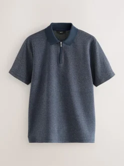 Next Sergé bleu marine - Polo Heritage brossé à motif