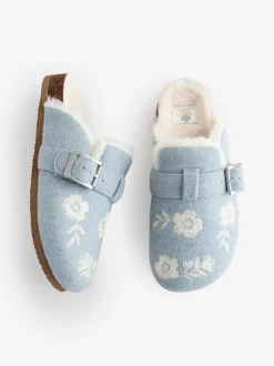 Shabby Chic by Rachel Ashwell® bleu chaussons mules brodées avec semelle plantaire en fourrure Sale