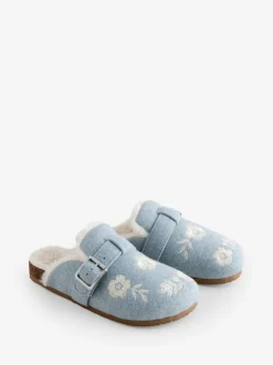 Shabby Chic by Rachel Ashwell® bleu chaussons mules brodées avec semelle plantaire en fourrure Sale