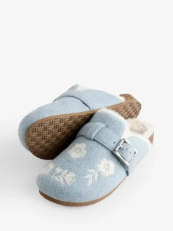Shabby Chic by Rachel Ashwell® bleu chaussons mules brodées avec semelle plantaire en fourrure Sale
