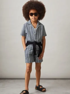 Reiss Short Teti à cordon de serrage en maille zigzag Clearance