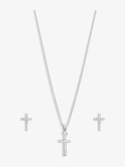 Simply Silver Tone 925 Croix en zircon cubique avec boîte cadeau Clearance