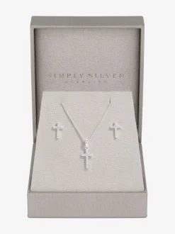 Simply Silver Tone 925 Croix en zircon cubique avec boîte cadeau Clearance