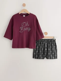 Next Slogan marron chocolat - Ensemble pyjama short New