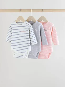 Next Slogan rose - Lot de 3 bodies à manches longues pour bébé Outlet