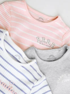 Next Slogan rose - Lot de 3 bodies à manches longues pour bébé Outlet