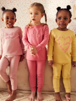 Next Slogan rose/jaune - Lot de 3 pyjamas confortables imprimés (9mois à12ans) Discount