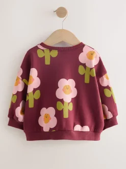 Next Smiley rouge bordeaux imprimé fleurs - Sweat à col ras du cou (3mths-7yrs) Online