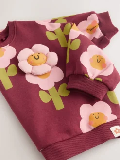 Next Smiley rouge bordeaux imprimé fleurs - Sweat à col ras du cou (3mths-7yrs) Online