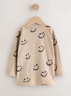 Next Sourire Beige Sable - T-shirt imprimé manches longues 100% coton (3mois-7ans) Sale