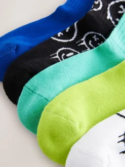 Next - Cushioned Semelle intérieure Cotton Rich Ribbed Tipped Chaussettes 5 Lot Sourire graffiti bleu/vert Hot