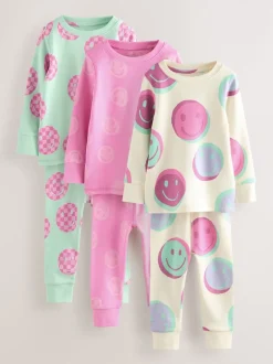Next - Lot de 3 pyjamas Snuggle (9mois-12ans) Sourire rose/vert Sale