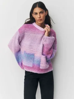 Next Spacedye rose/violet - Pull col rond bouclé en laine