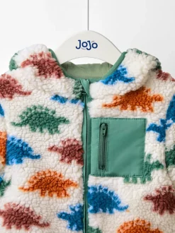 Jojo Maman Bébé Stégosaure Nature - Veste à damier en Borg à capuche New