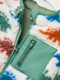 Jojo Maman Bébé Stégosaure Nature - Veste à damier en Borg à capuche New