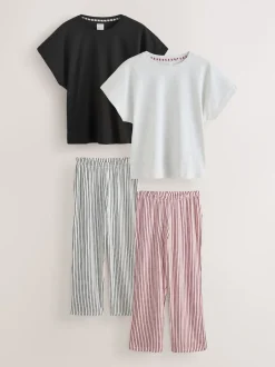 Next Stripe Monochrome - Lot de 2 pyjamas à manches courtes Discount