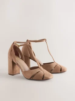 Next Suede de chameau - Chaussures en cuir à bout rond et talon carré