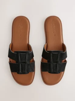 Next - Sandales mules à fente Suede noire New