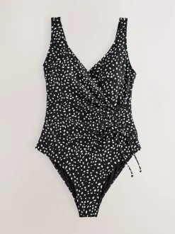 Next - Maillot de bain gainant le ventre froncé Tache noire/blanche Clearance