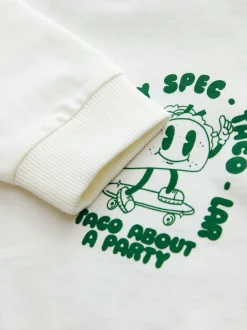 Next - T-shirt imprimé dos à manches longues (3mois-8ans) Taco blanc/vert Hot