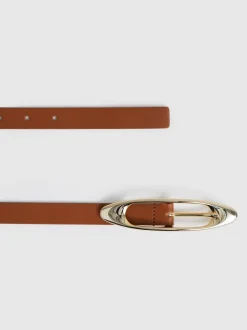 Reiss Tan - Ceinture à boucle ovale en cuir Evelina Sale
