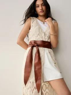 Next Tan - Ceinture large en cuir avec détail noué Sale