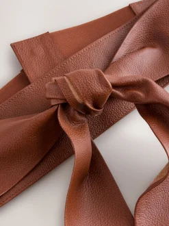 Next Tan - Ceinture large en cuir avec détail noué Sale