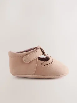 Next Tan - Leather Bébé T-Bar Chaussures (0-24mths) New