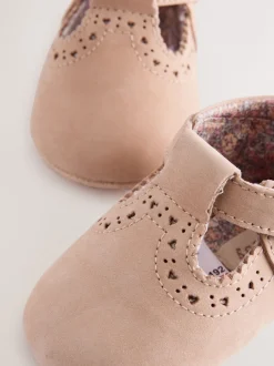 Next Tan - Leather Bébé T-Bar Chaussures (0-24mths) New