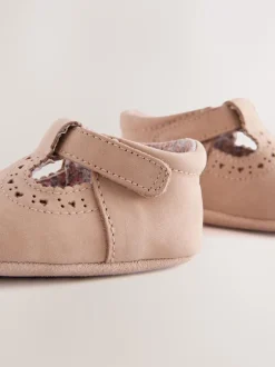 Next Tan - Leather Bébé T-Bar Chaussures (0-24mths) New